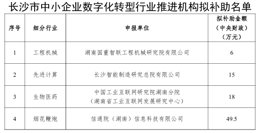【項(xiàng)目公示】關(guān)于長沙市中小企業(yè)數(shù)字化轉(zhuǎn)型城市試點(diǎn)首批試點(diǎn)補(bǔ)助項(xiàng)目的公示